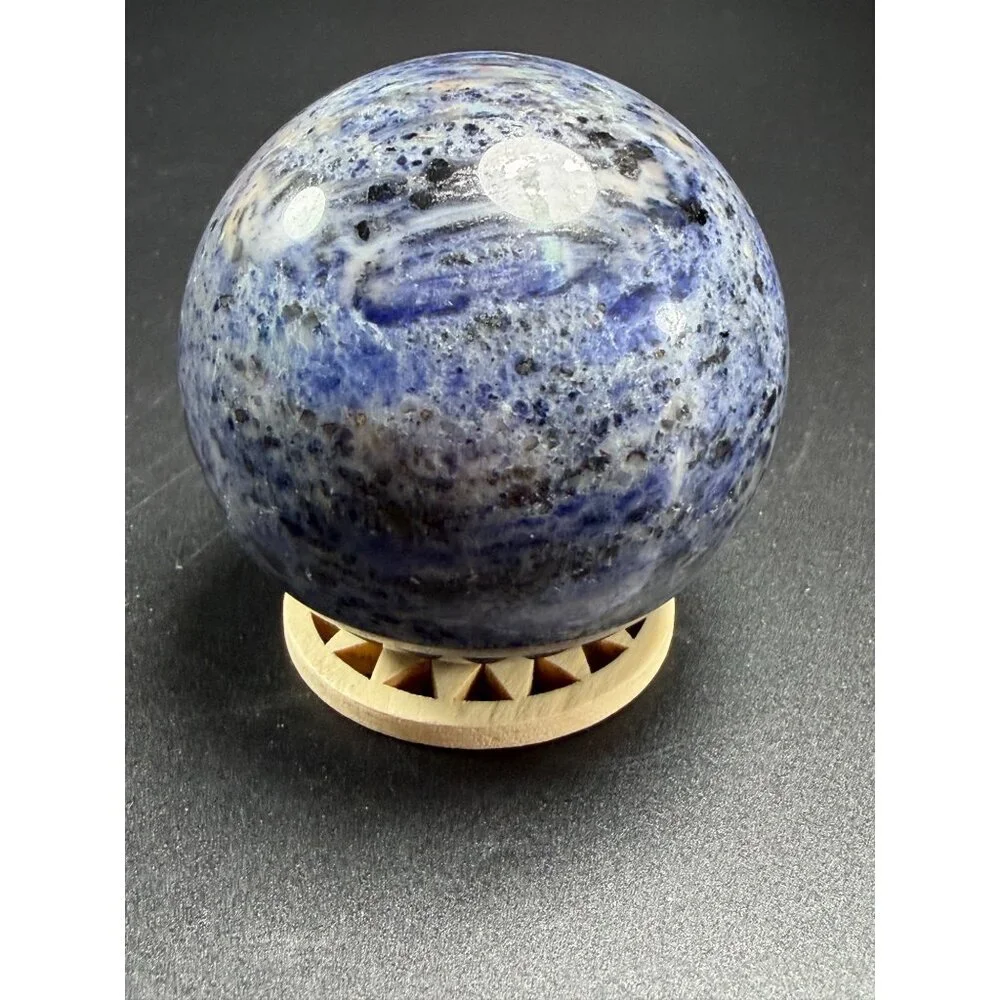 Natural Blue Sodalite Sphere 69mm 470g Healing Crystal Stone w/Stand